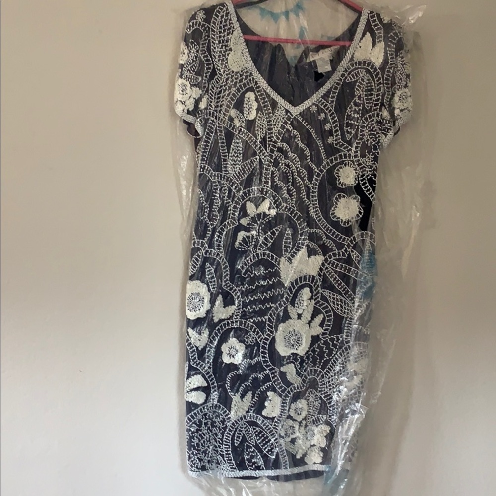 Navy blue and floral gem dress